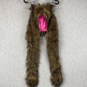 Skaist Taylor cat hood with long pocket tails pink satin lining furry fuzzy